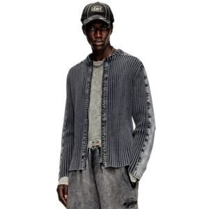DIESEL | K-Matty Contrast Panel Zip-Up Cardigan Acid Wash Rib Knit Jacket XXL